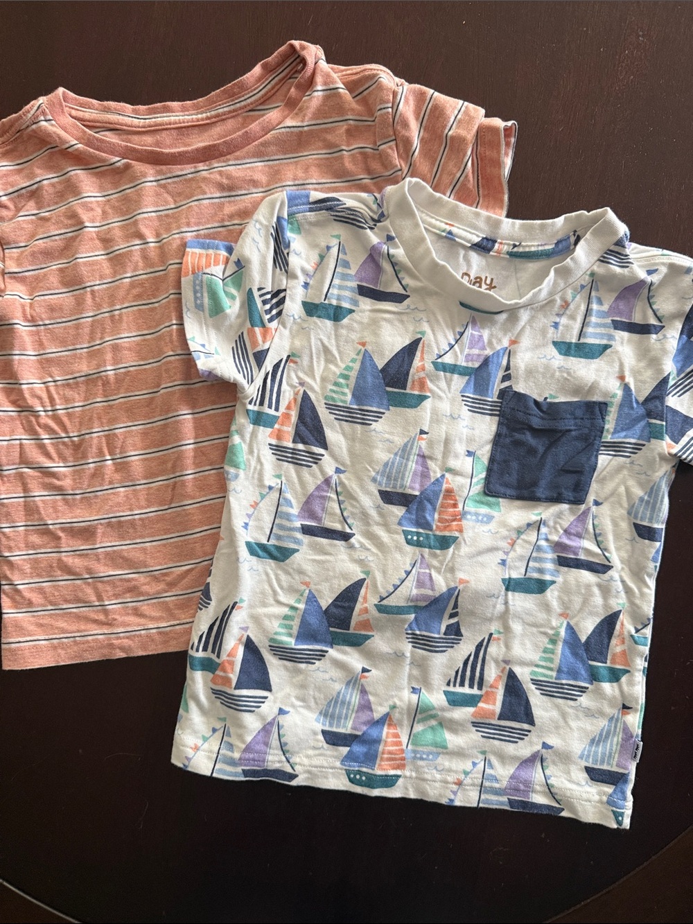 2-Pack Kids T-Shirts - Striped Coral & Sailboat Print